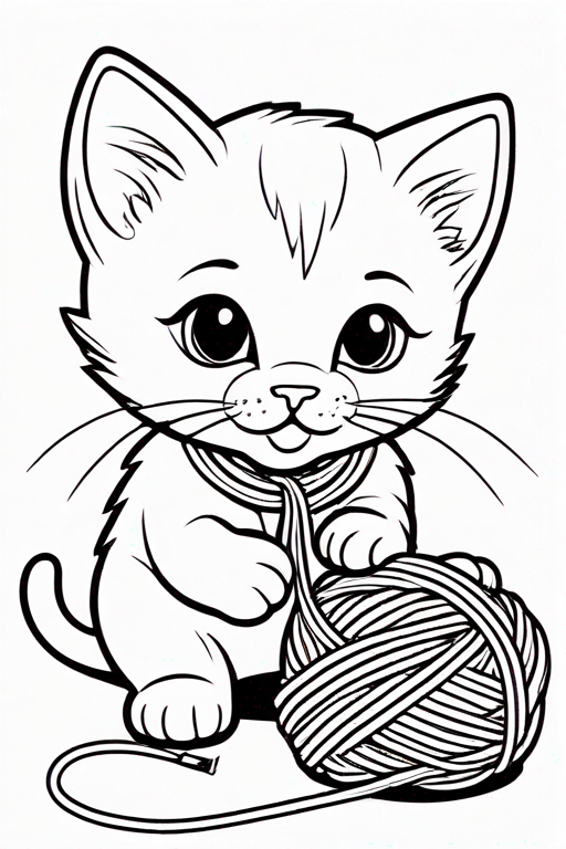 Kitten playing with yarn