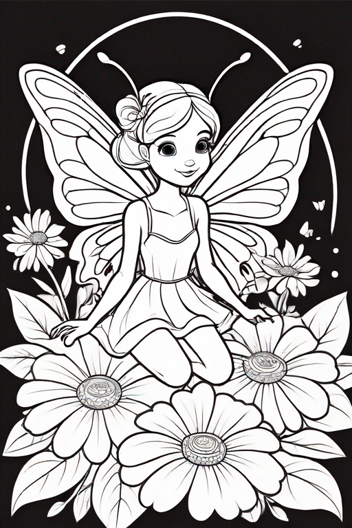 Fairy with butterfly wings sitting on a flower