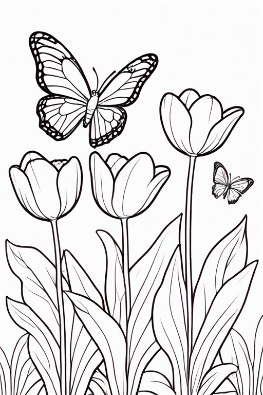 Tulip garden with butterflies