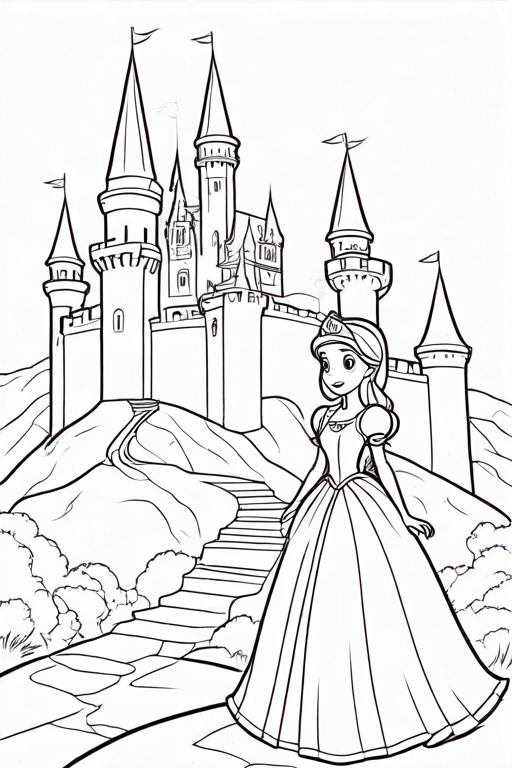 Princess standing in front of a castle
