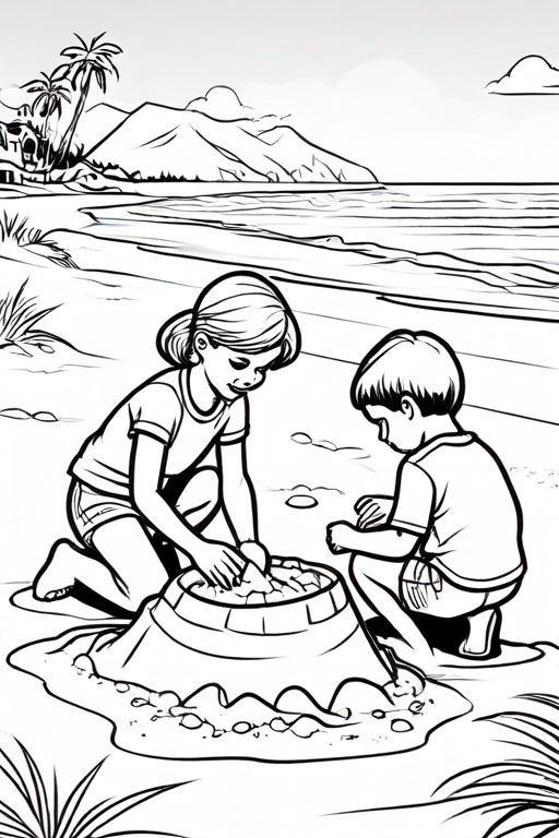 Kids building a sandcastle on the beach