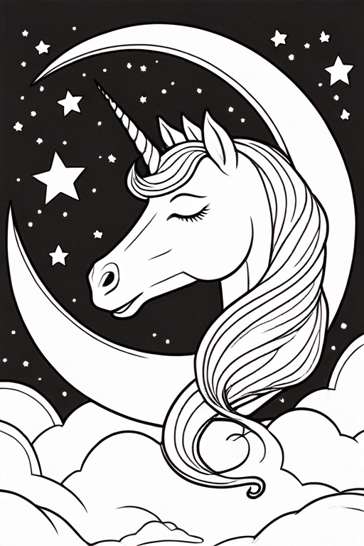 Sleeping unicorn on a crescent moon